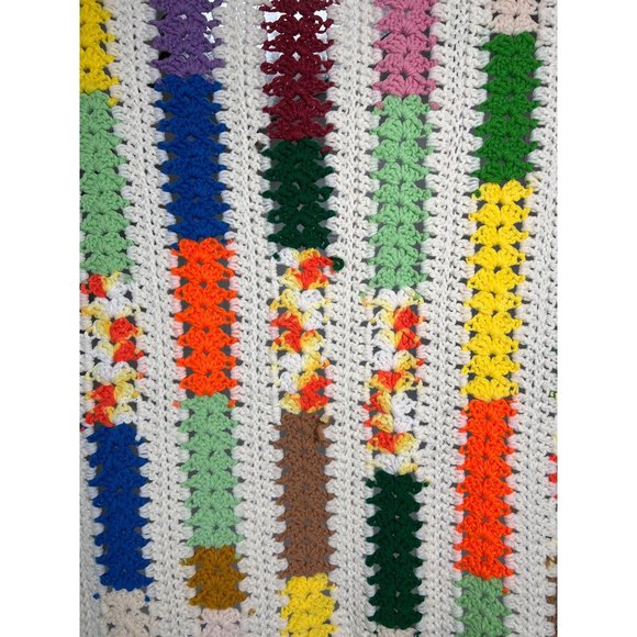 Vtg Crochet Afghan Lap Throw Bright Multi Boho Scalloped Edge Hand Made 23x37 - Picture 1 of 9